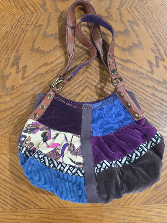Lucky Brand Handbags - Lucky Brand Bohemian Patchwork Purple Velvet Shoulder Bag